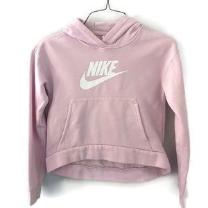 Nike Sweatshirt Hoodie Pink White Swoosh Front Pocket Size L Youth Girls